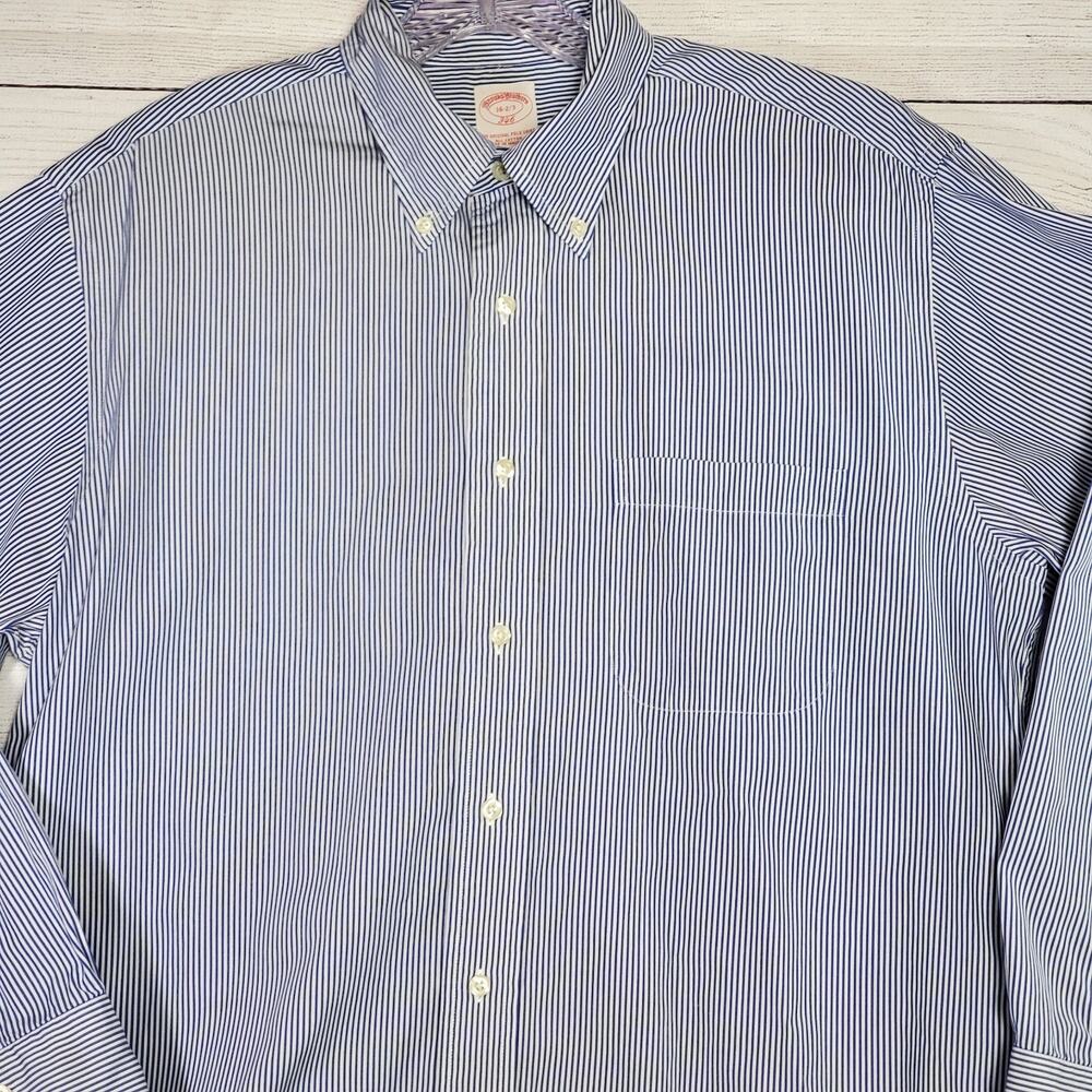 Brooks Brothers Shirt Mens 16 2/3 Blue White Striped Long Sleeve Collared